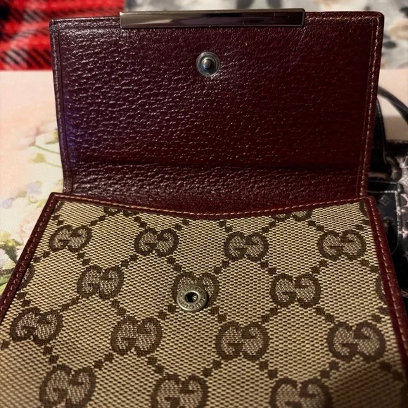 Gucci Marmont Signature GG Wallet Brown Leather Trim And Tan Canvas in Bag EUC 🚩 - Picture 3 of 10